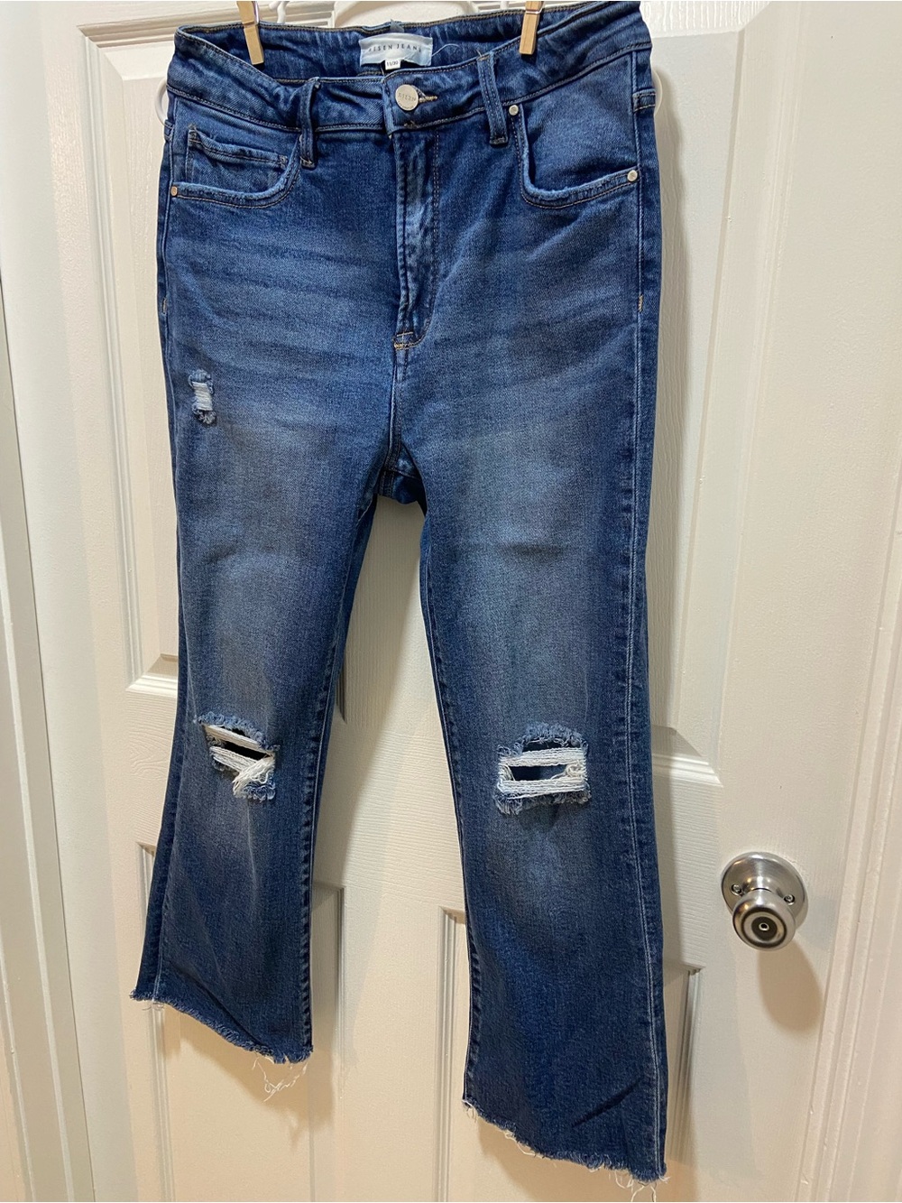 Risen Women’s Distressed Blue Stretch Jeans - Classic Mid Wash